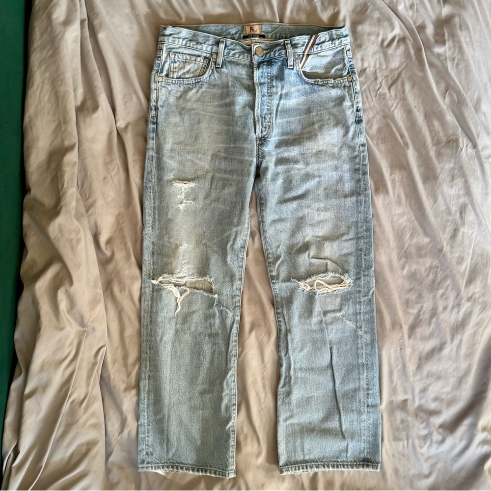 Jean Atelier denim jeans sz 8 luxury agolde destroyed pants straight leg grunge - Picture 15 of 17